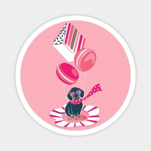 Pastel café sweet love dream // print // fuchsia pink pastry details blue dachshund dog puppy Magnet